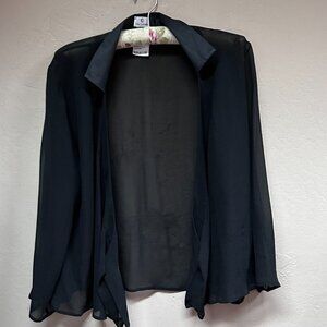 Guy Laroche Paris Women's Jacket Collared Blouse Mesh Open Front Black Size 12